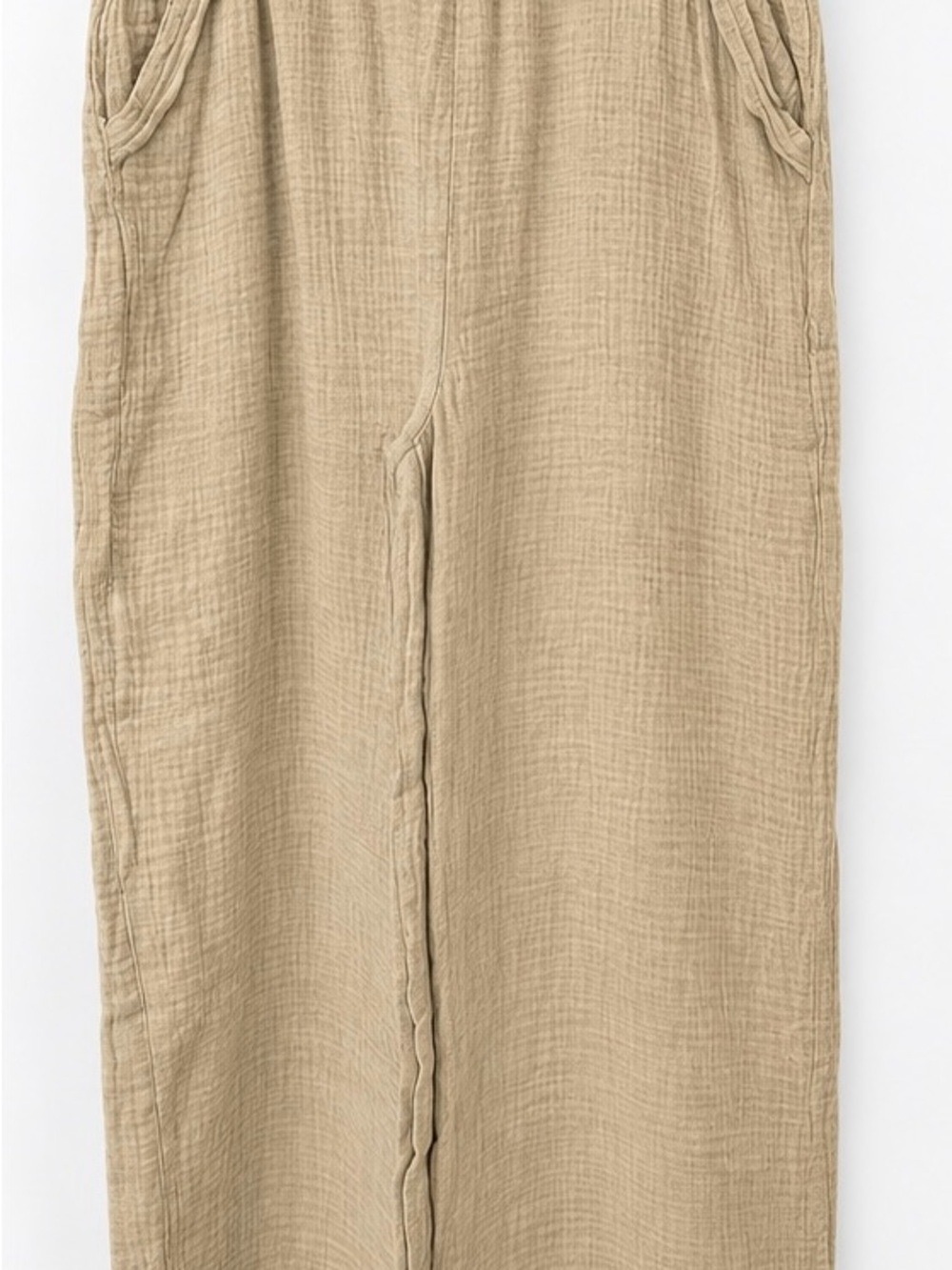 Zenana Outfitters Wide Leg Gauze Pants in Beige
